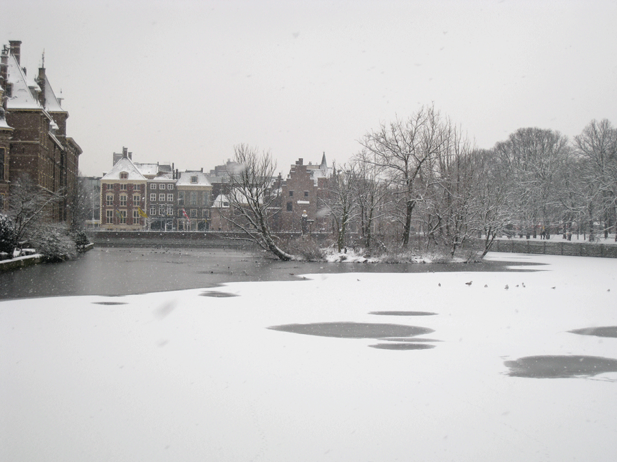 Hofvijver met sneeuw, Den Haag