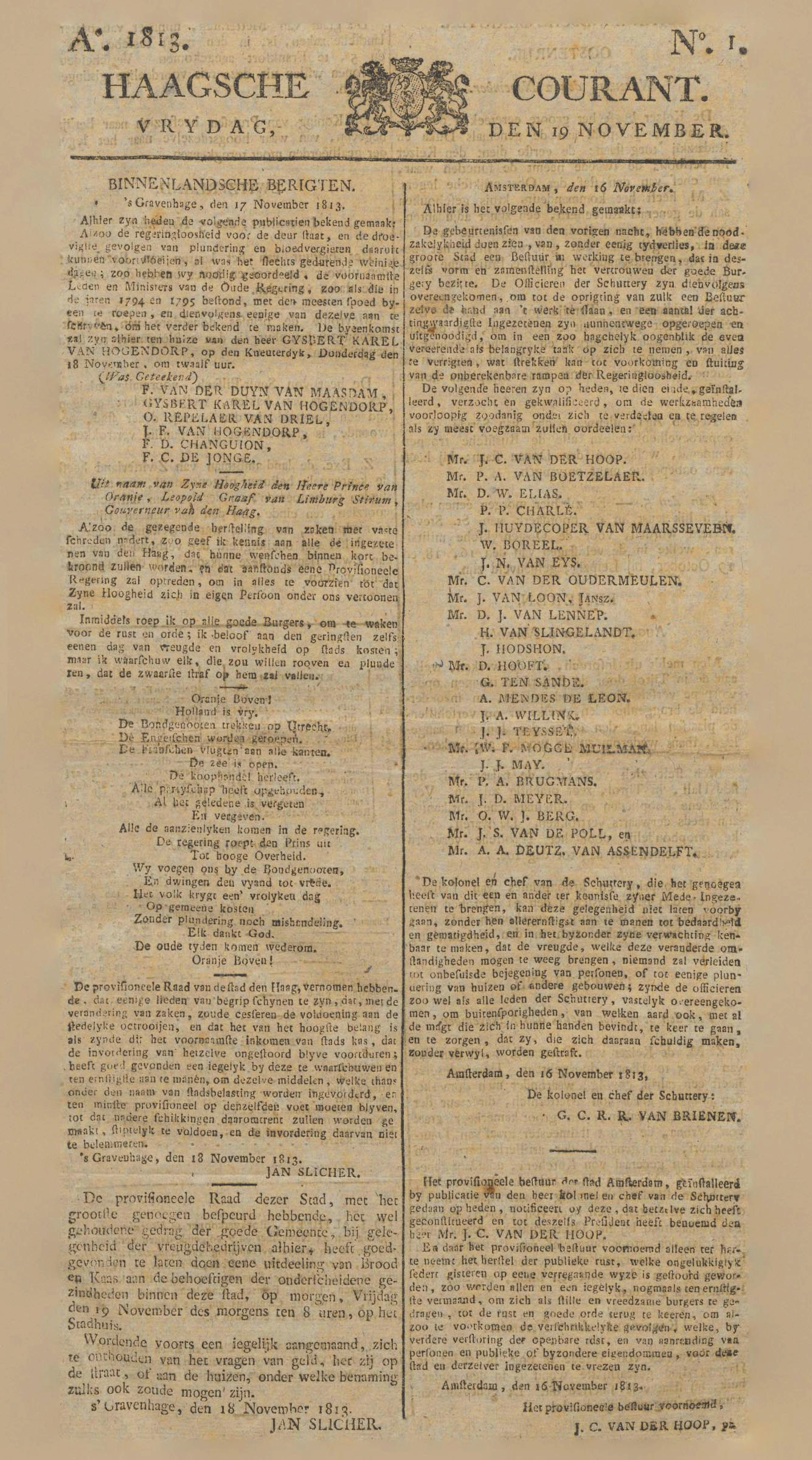 Haagsche Courant 19 november 1813