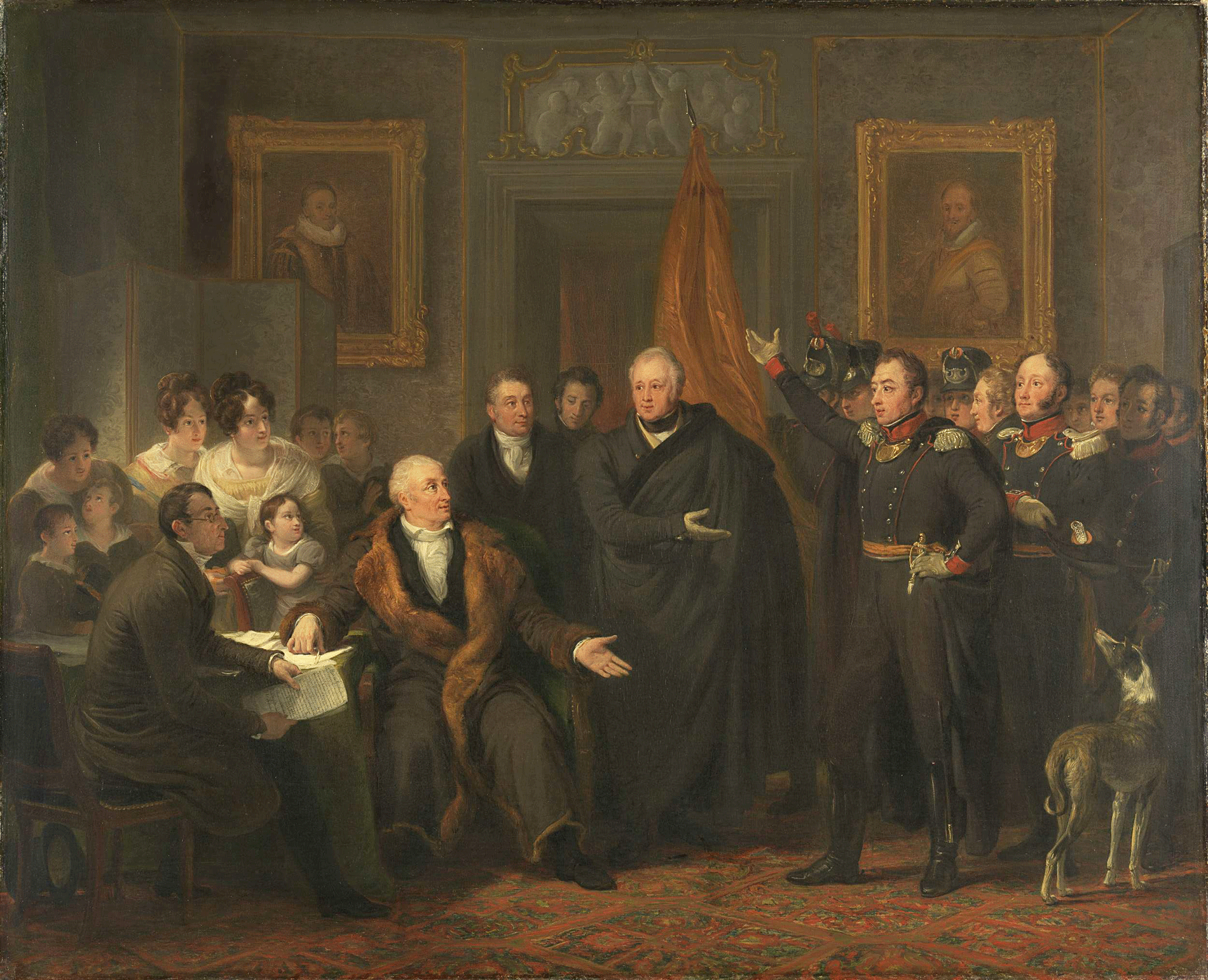 Uitroeping van het Algemeen Bestuur in het huis van Gijsbert Karel van Hogendorp op 21 november 1813 (Rijksmuseum)