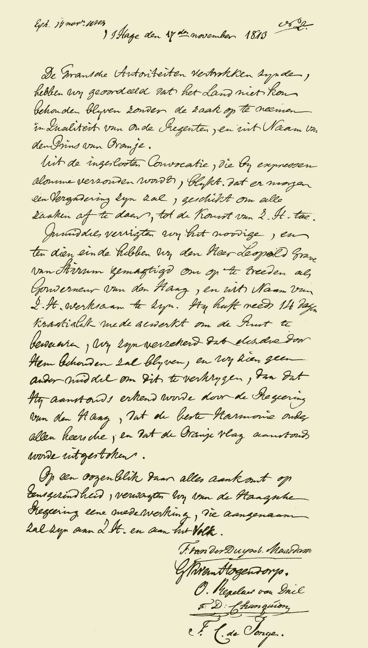 Verklaring van Van Hogendorp en de zijnen van 17 november 1813
