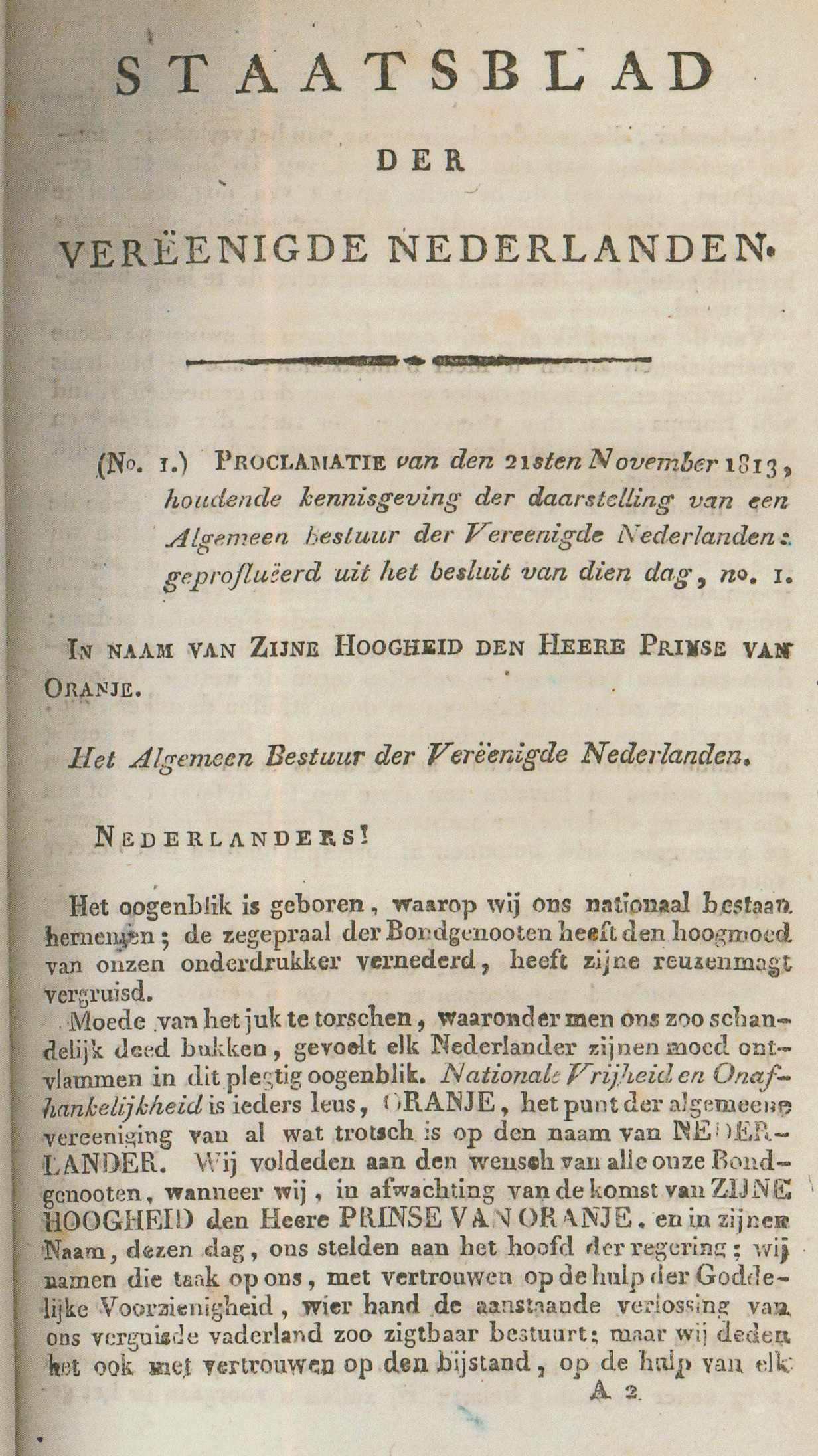 Proclamatie 21 november 1813 blad 1