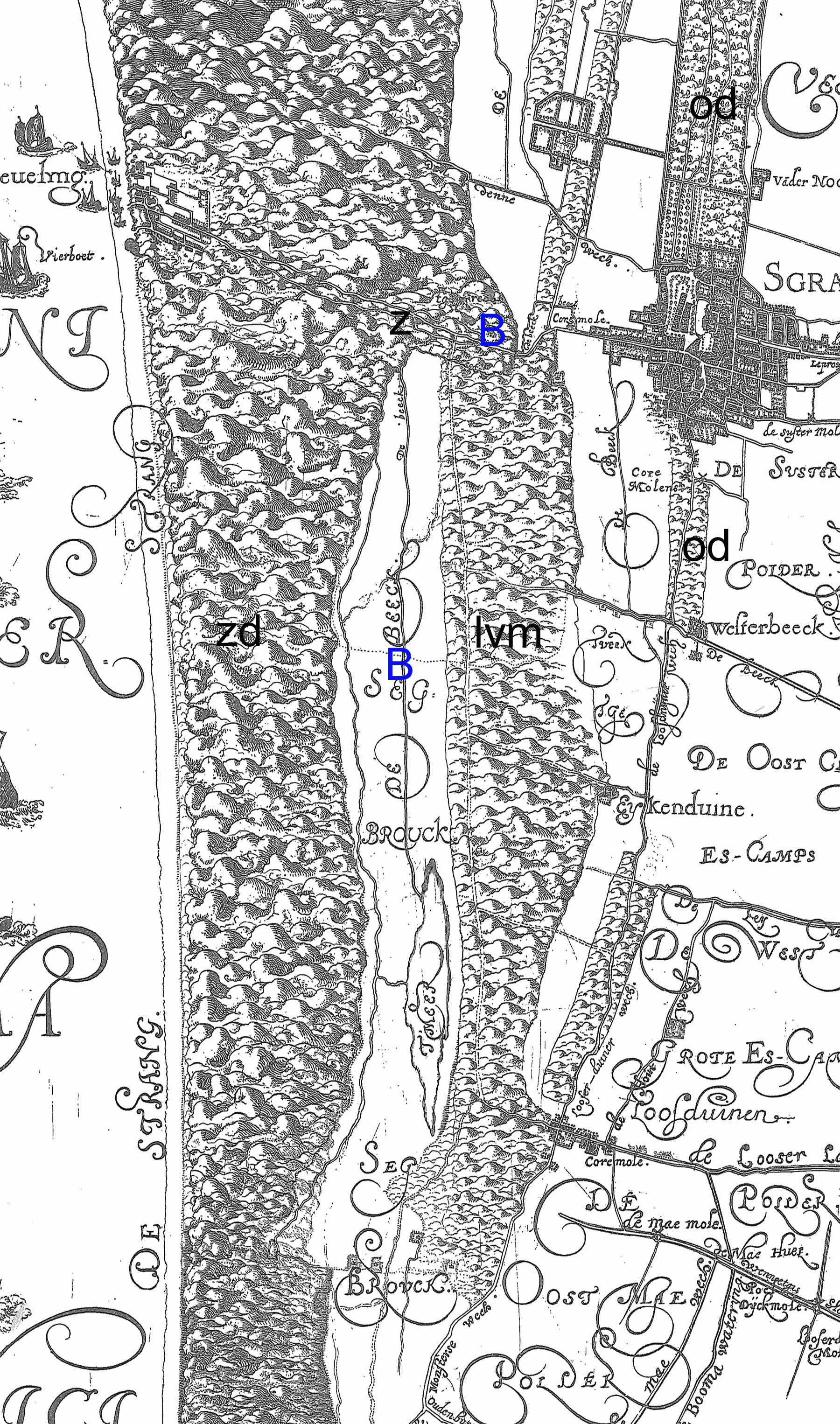 De Beek op een kaart uit 1611