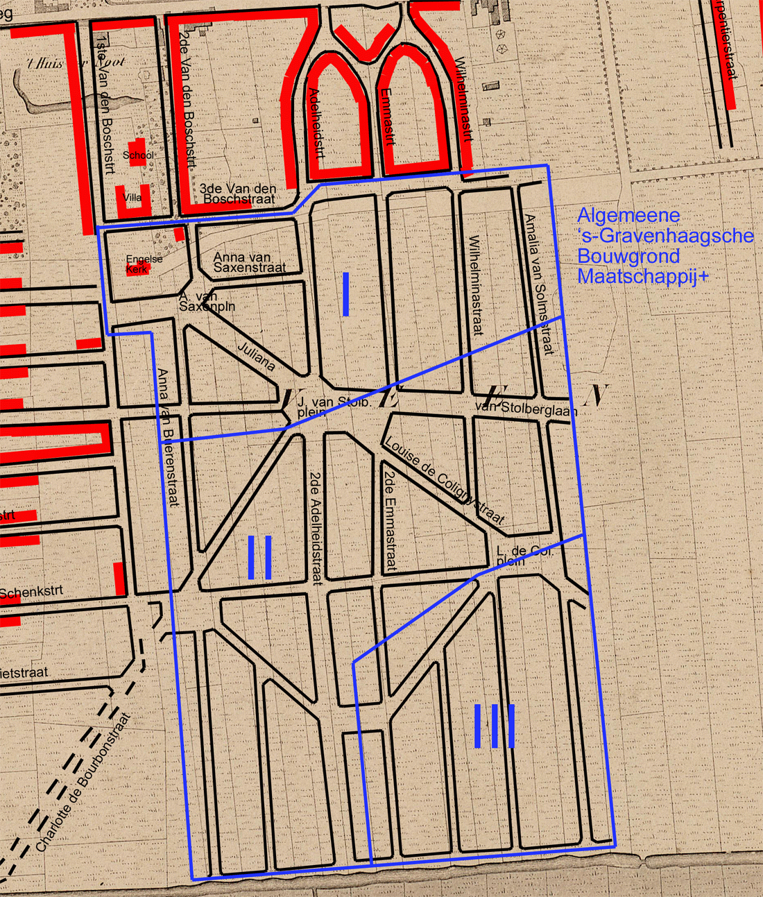 Stratenplan  De Carpentierstraat, 1896
