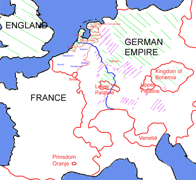 German Empire around 1600 with the County Palatine and the Kingdom of Bohemia